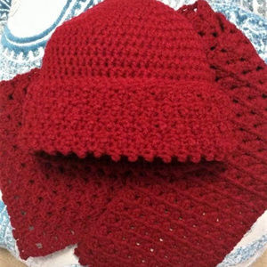 Handmade Crochet Scarf and Hat Matching Burgundy